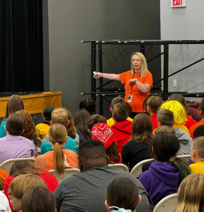 Mrs. Edwards, the new LMS principal, shares school expectations at the beginning of the year grade level meetings. 